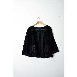 Alfani Cardigan Jacket Women 3X Black Excellent Lace Sleeve Open Front Plus Size